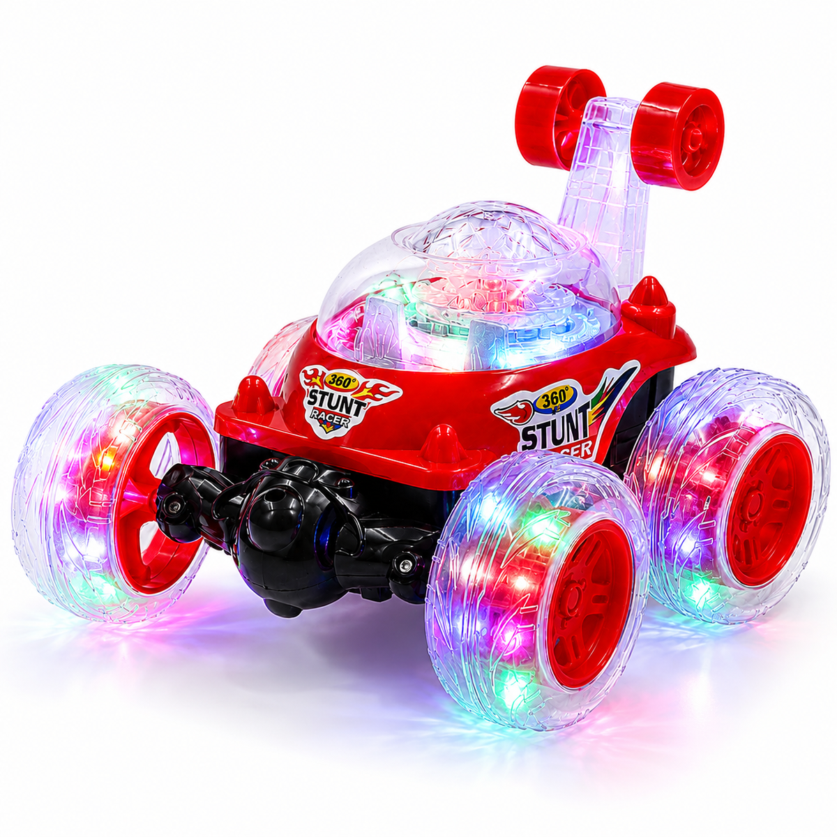 360° RC Stunt Car with LED Glowing Wheels, USB Type-C Rechargeable, Music & Double-Sided Driving Remote Control Toy for Boys & Girls Age 3+