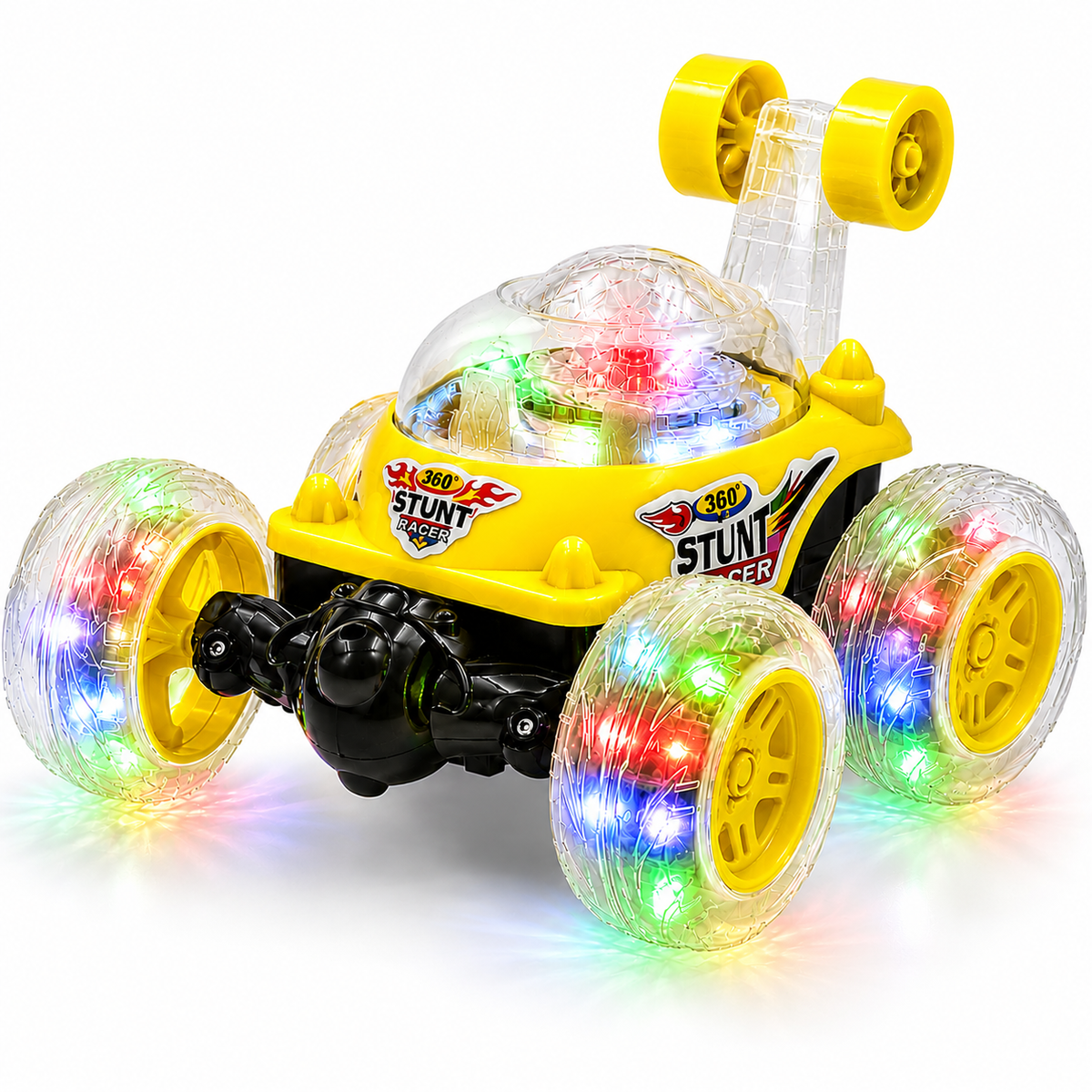 360° RC Stunt Car with LED Glowing Wheels, USB Type-C Rechargeable, Music & Double-Sided Driving Remote Control Toy for Boys & Girls Age 3+