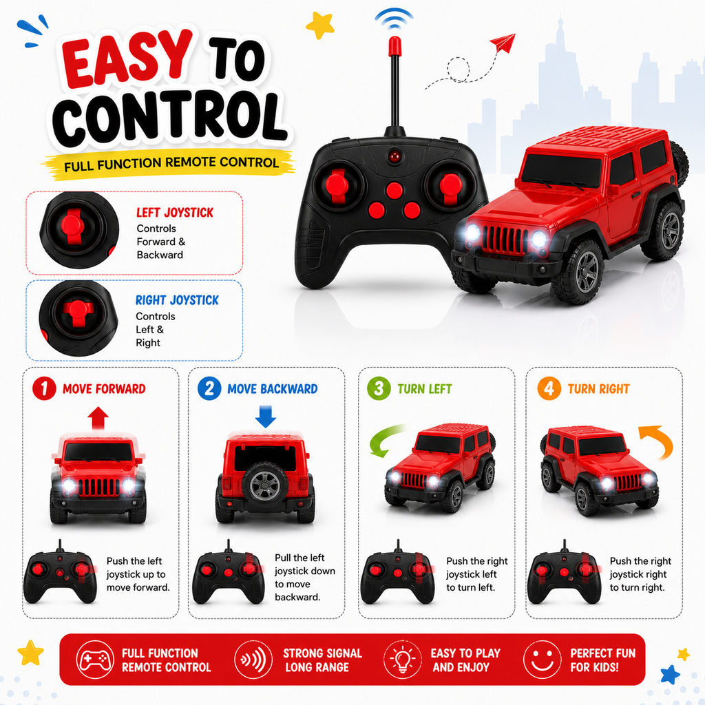 RC Thar Gaddii 2.0 ( Smoke Version ) Toy Car with LED Headlights & USB Charging | , Forward & Backward, Ages 4+ Years, Rechargeable Battery, Full Function Remote