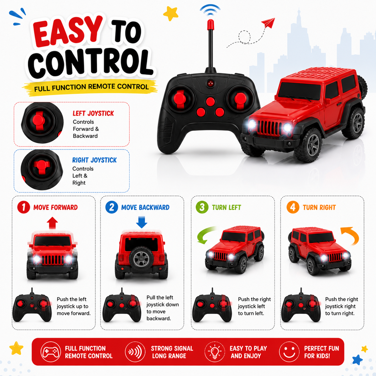 RC Thar Gaddii 2.0 ( Smoke Version ) Toy Car with LED Headlights & USB Charging | , Forward & Backward, Ages 4+ Years, Rechargeable Battery, Full Function Remote