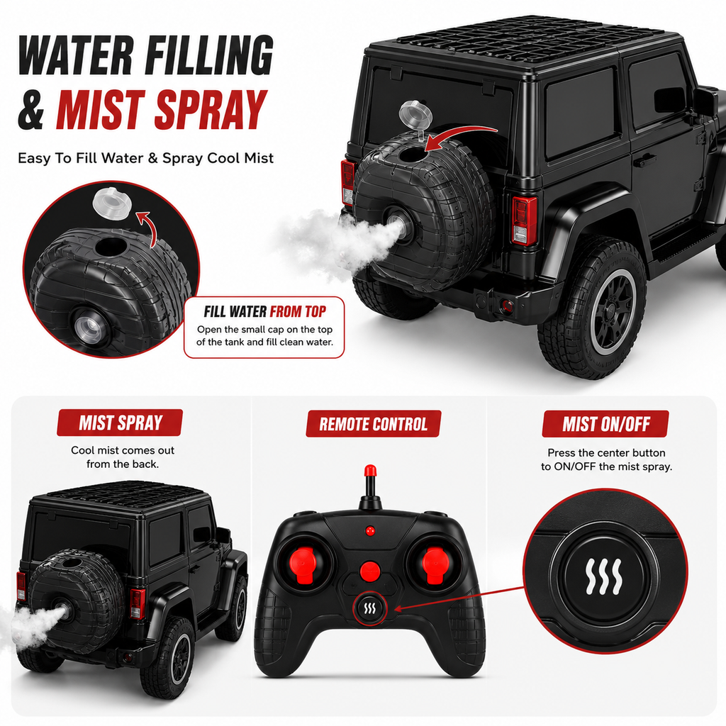 RC Thar Gaddii 2.0 ( Smoke Version ) Toy Car with LED Headlights & USB Charging | , Forward & Backward, Ages 4+ Years, Rechargeable Battery, Full Function Remote