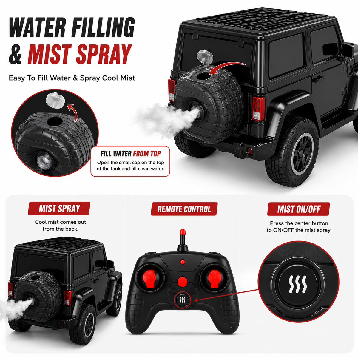 RC Thar Gaddii 2.0 ( Smoke Version ) Toy Car with LED Headlights & USB Charging | , Forward & Backward, Ages 4+ Years, Rechargeable Battery, Full Function Remote