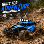 High-Speed Rechargeable RC Off-Road Racing Car with LED Lights, USB Charging, Remote Control, Big Rubber Tires & Suspension – 1:16 Scale Toy for Boys & Girls (Blue)