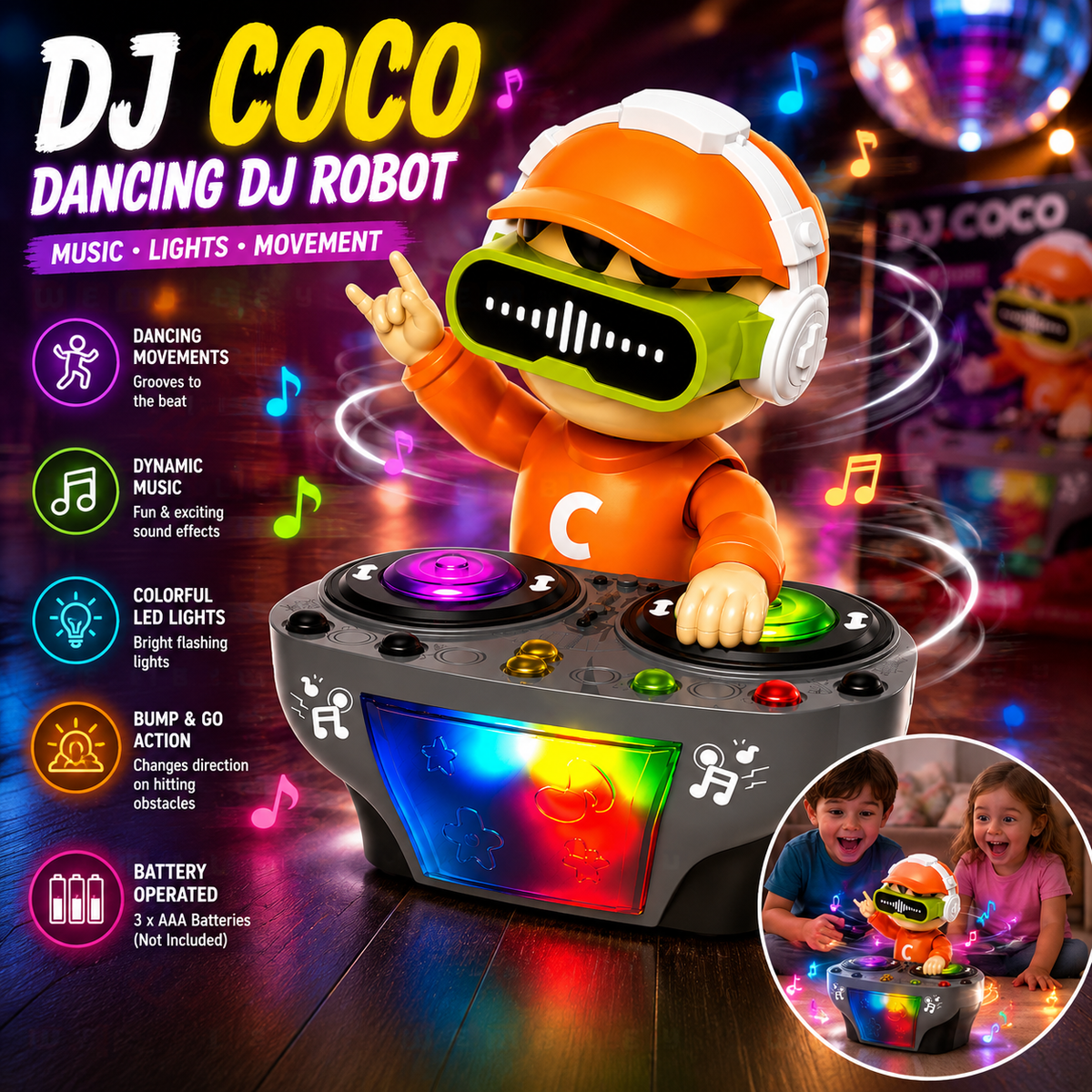 DJ Dancing Musical Robot Toys for Kids | Rock Bump & Go Action with Sound Music LED Light Battery Operated Baby Toys for Toddlers | Birthday Gift for Kids Children Boys & Girls