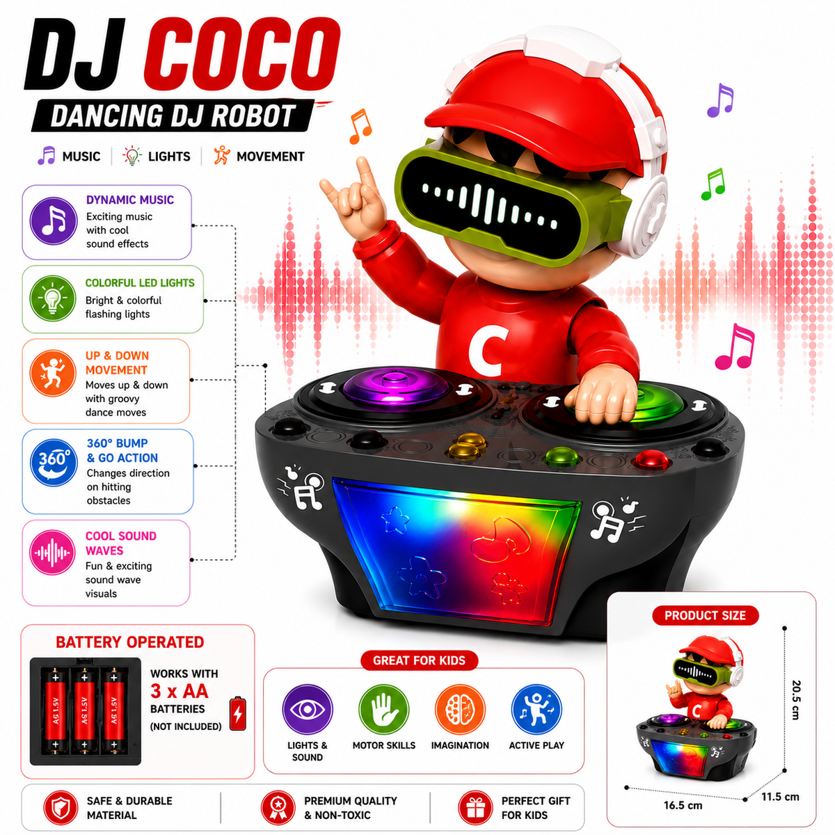 DJ Dancing Musical Robot Toys for Kids | Rock Bump & Go Action with Sound Music LED Light Battery Operated Baby Toys for Toddlers | Birthday Gift for Kids Children Boys & Girls