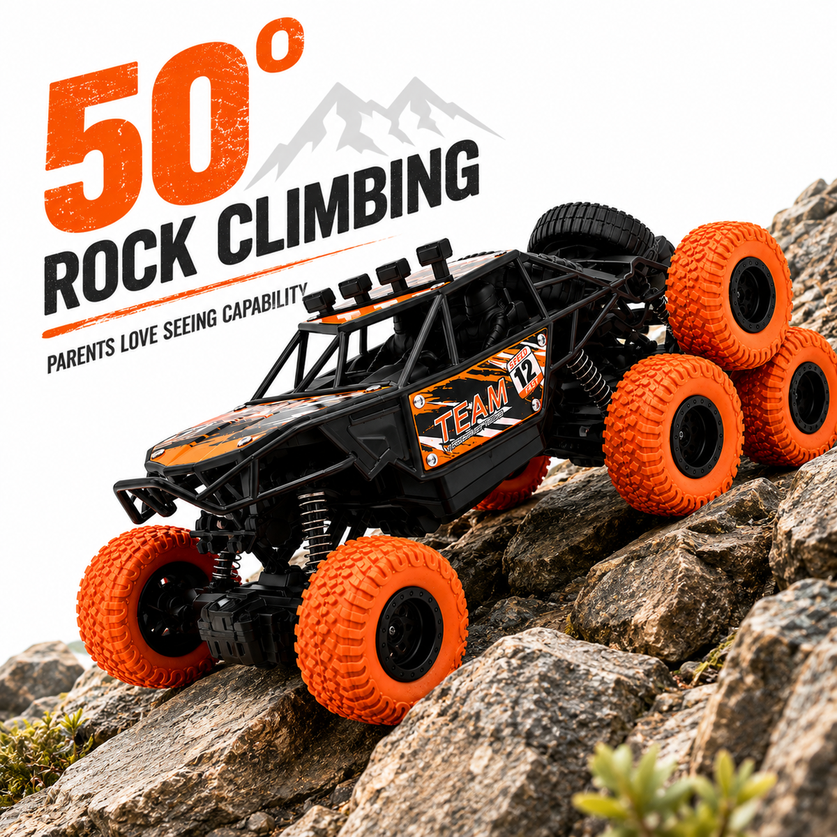 6 Wheel RC Rock Climbing Car with Real Mist Spray, Type-C Fast Charging & LED Lights | 2.4GHz Remote Control Off-Road Crawler for Kids