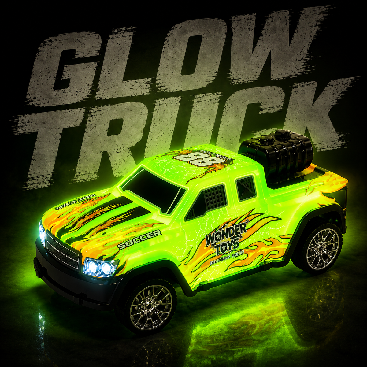 Glowing RC Truck with Full Body Glow, Real Mist Smoke Effect, Type-C Rechargeable RC Pickup Truck with LED Lights & 2.4GHz Remote for Kids Boys & Girls