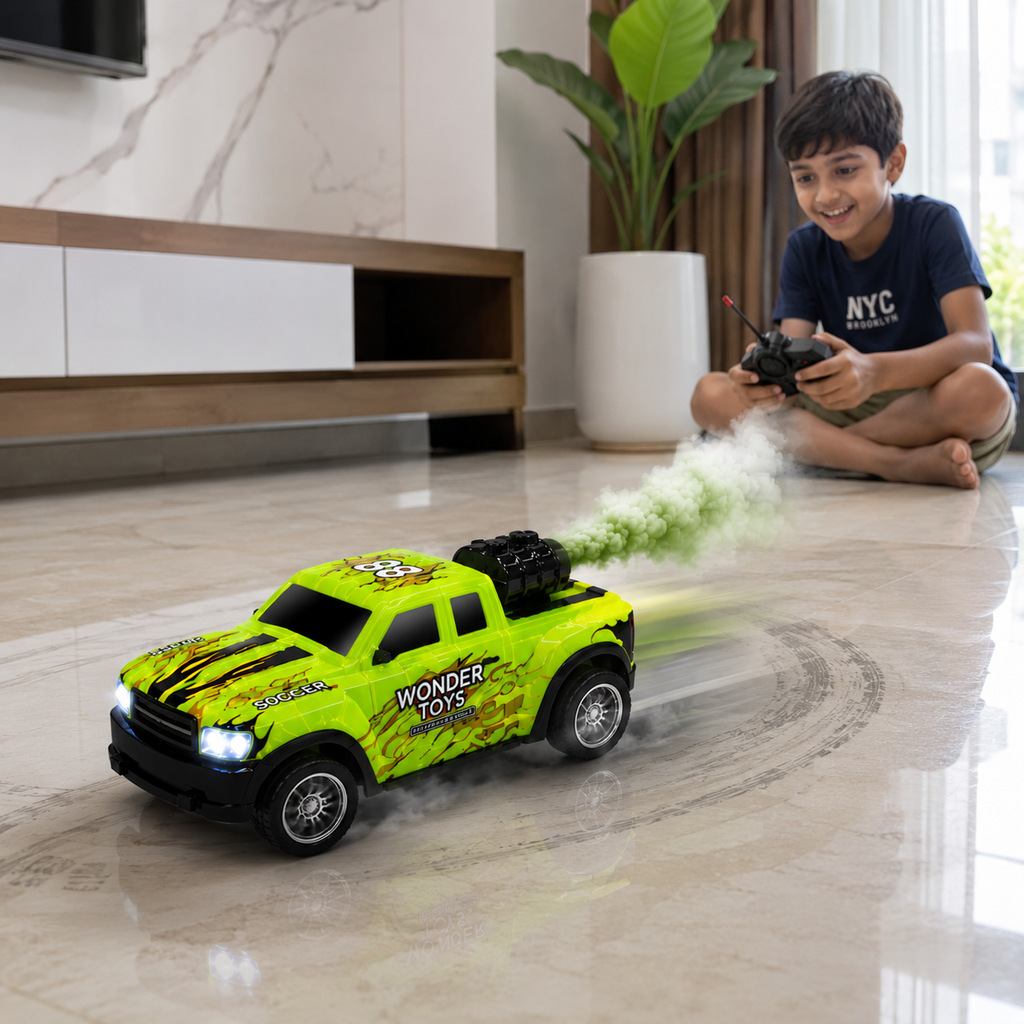 Glowing RC Truck with Full Body Glow, Real Mist Smoke Effect, Type-C Rechargeable RC Pickup Truck with LED Lights & 2.4GHz Remote for Kids Boys & Girls