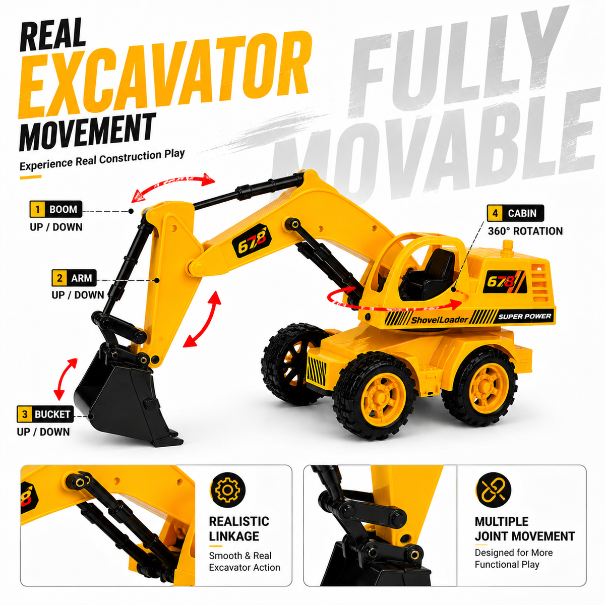 6 Function RC Excavator – Fully Functional Construction Toy with Type-C Charging