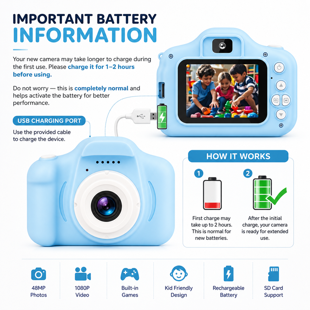 Kids Digital Camera Toy 3.0MP 1080P Video Camera with 2-Inch Screen & 32GB Capacity USB Rechargeable with Games,Filters,Time-Lapse Educational Birthday Gift for Boys & Girls Age 3–12