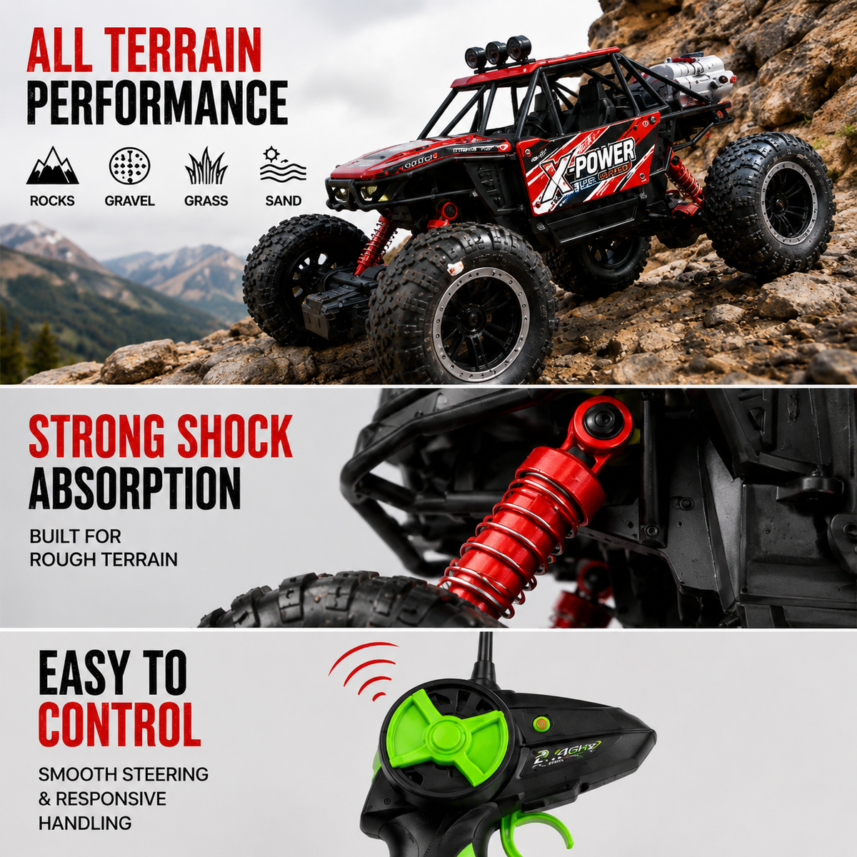 RC Rock Crawler Car 1:18 Remote Control Off Road Monster Truck with Metal Body, Shock Suspension & Big Tires for Kids 6+RC Rock Crawler Car 1:18 Remote Control Off Road Monster Truck with Metal Body, Shock Suspension, Mist Smoke & Big Tires for Kids 6+