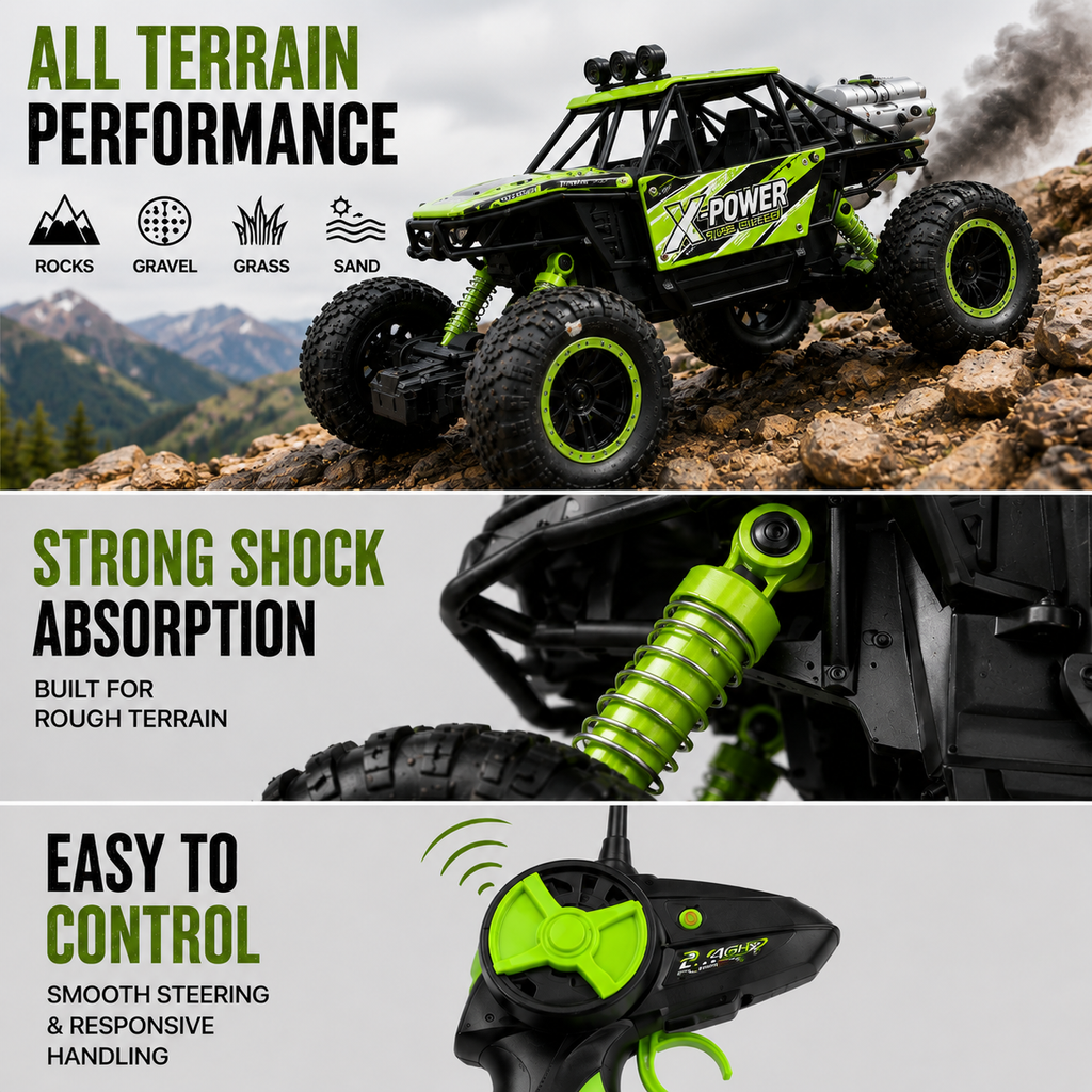 RC Rock Crawler Car 1:18 Remote Control Off Road Monster Truck with Metal Body, Shock Suspension & Big Tires for Kids 6+RC Rock Crawler Car 1:18 Remote Control Off Road Monster Truck with Metal Body, Shock Suspension, Mist Smoke & Big Tires for Kids 6+