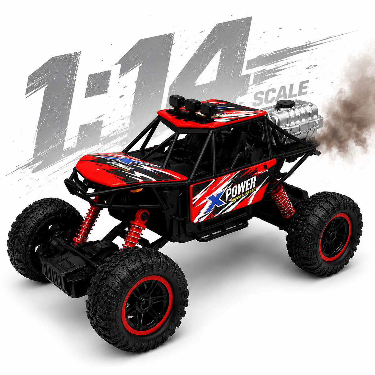 RC Rock Crawler Car 1:18 Remote Control Off Road Monster Truck with Metal Body, Shock Suspension & Big Tires for Kids 6+RC Rock Crawler Car 1:18 Remote Control Off Road Monster Truck with Metal Body, Shock Suspension, Mist Smoke & Big Tires for Kids 6+