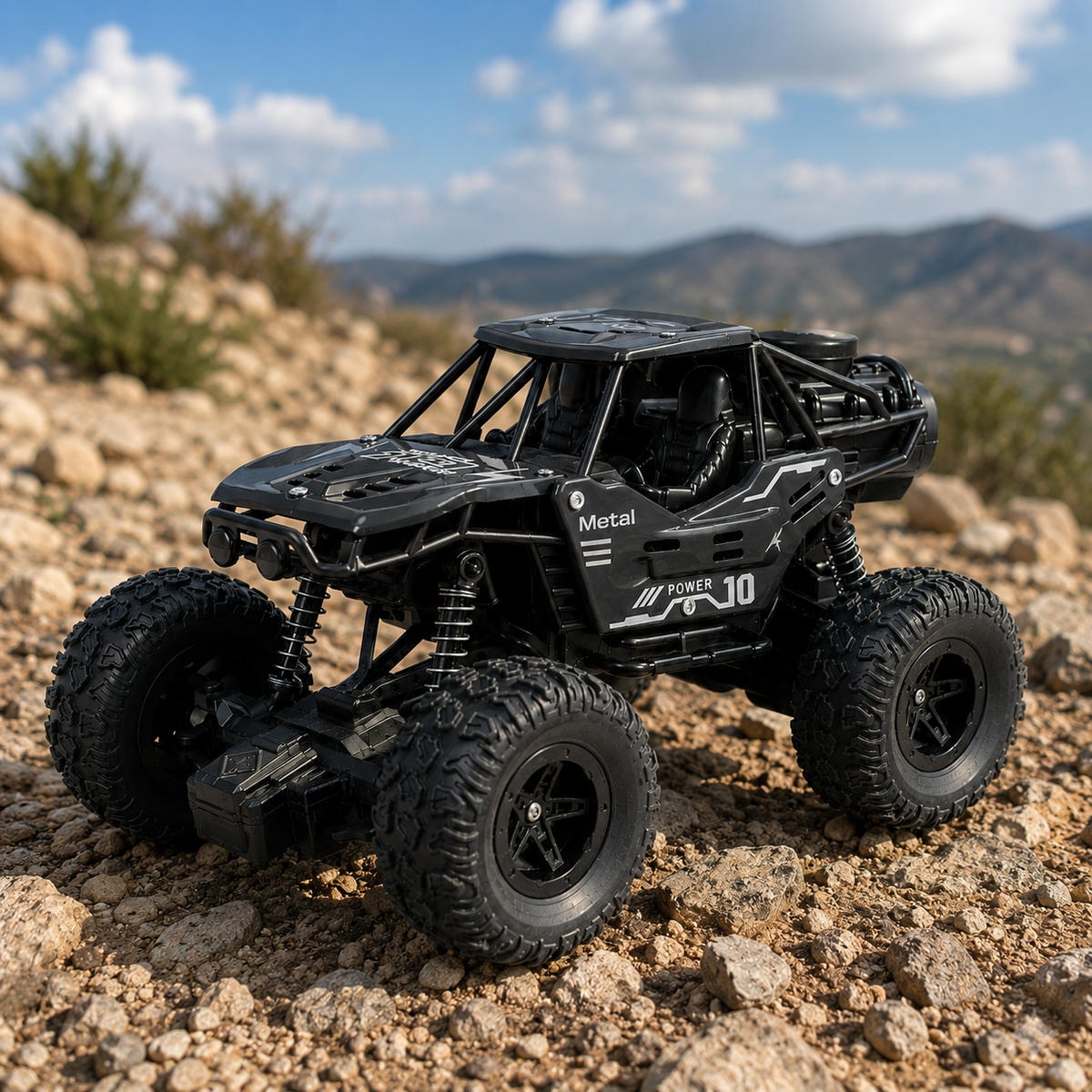 RC Monster Truck with Metal Body,  1:18 Scale model size , Shock Suspension & Big Tires for Kids 6+RC Rock Crawler Car 1:18 Remote Control Off Road Monster Truck with Metal Body, Shock Suspension, Mist Smoke & Big Tires