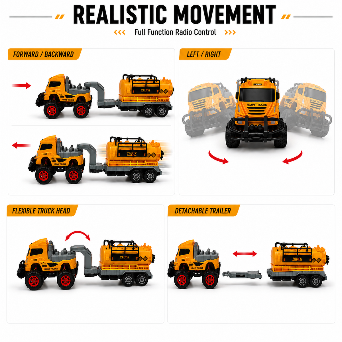Off-Road RC Tanker Truck Toy with Flexible Cab & Detachable Trailer for Kids + Rechargable Battery