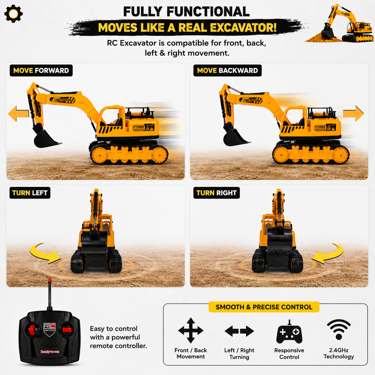 Remote Control Excavator Toy with Rechargeable Battery – Construction Digger for Kids