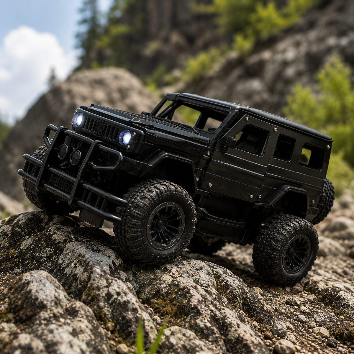 Rock Climbing Remote Control Tharr Car with Opening Doors & Hood Function, All Terrain Stunt Racing Car