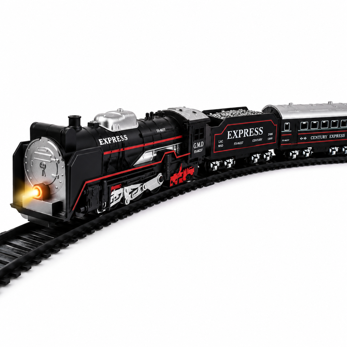 Small Black Train  - Battery Operated Steam Engine with Coal & Passenger Coach 10 (30 Inch) Round Track - Vintage Style Toy Train with Lights & Sound for Kids