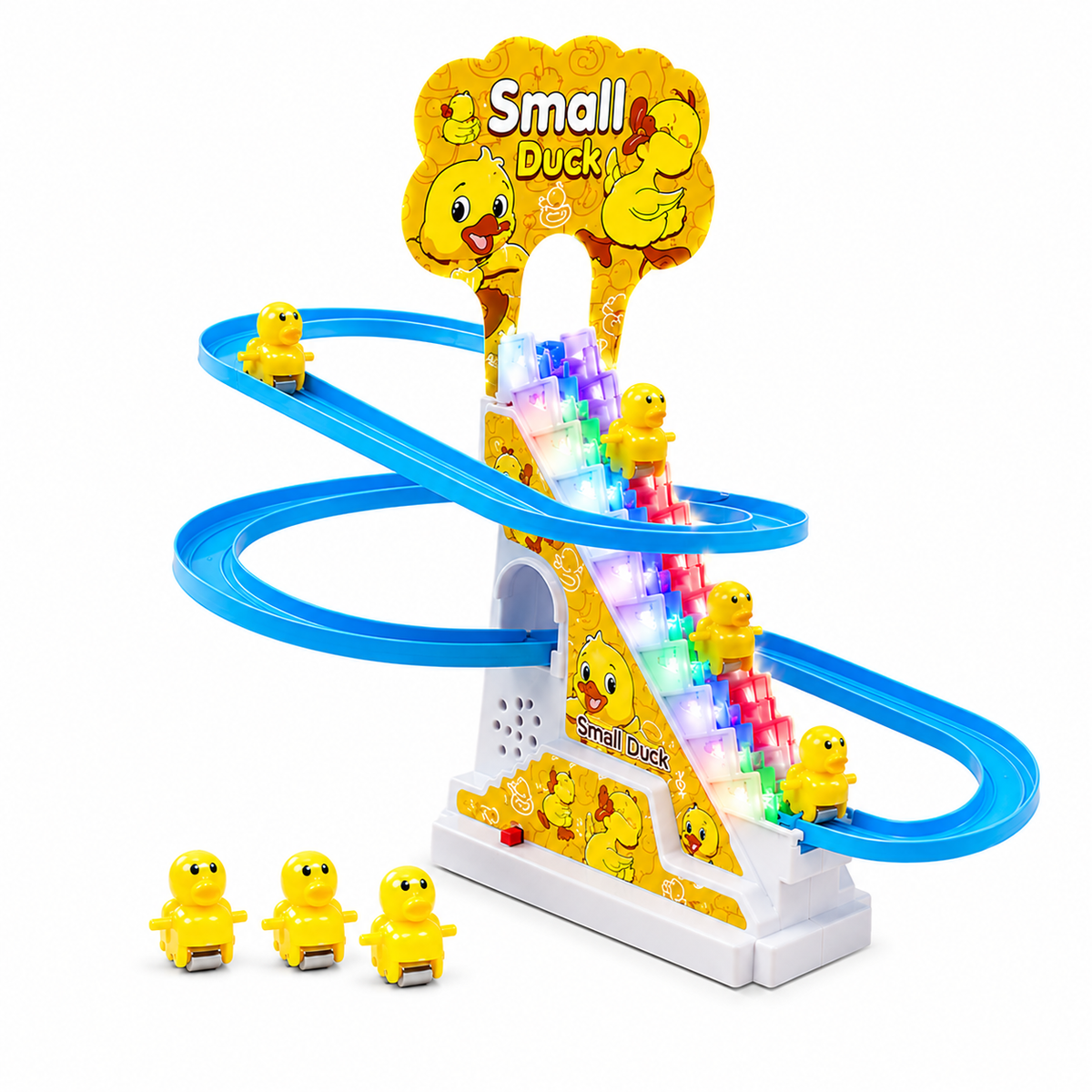 Funny Automatic Duck Chasing Race Track Game Set, Climbing Duckling Lovely Toy Escalator with Lights and Music, Cute Cartoon Ladder with 3 Ducks