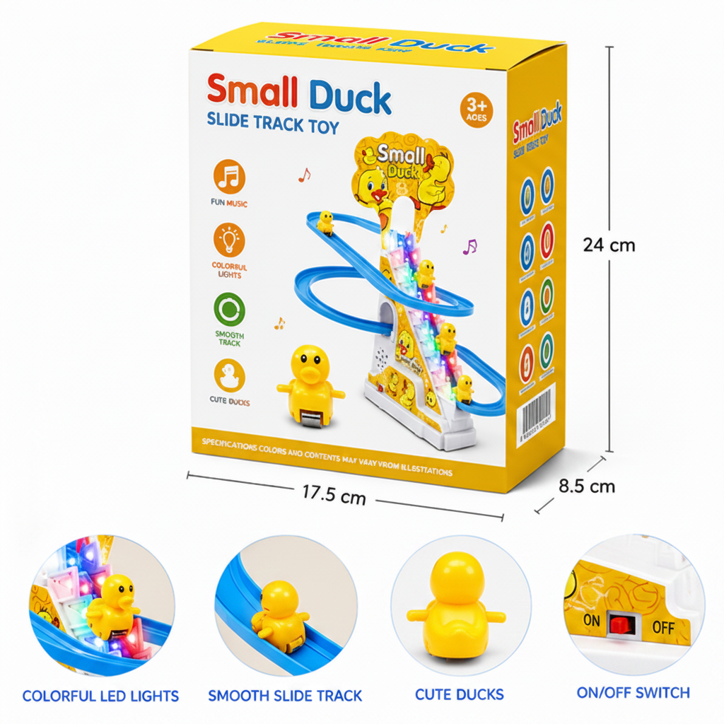 Funny Automatic Duck Chasing Race Track Game Set, Climbing Duckling Lovely Toy Escalator with Lights and Music, Cute Cartoon Ladder with 3 Ducks