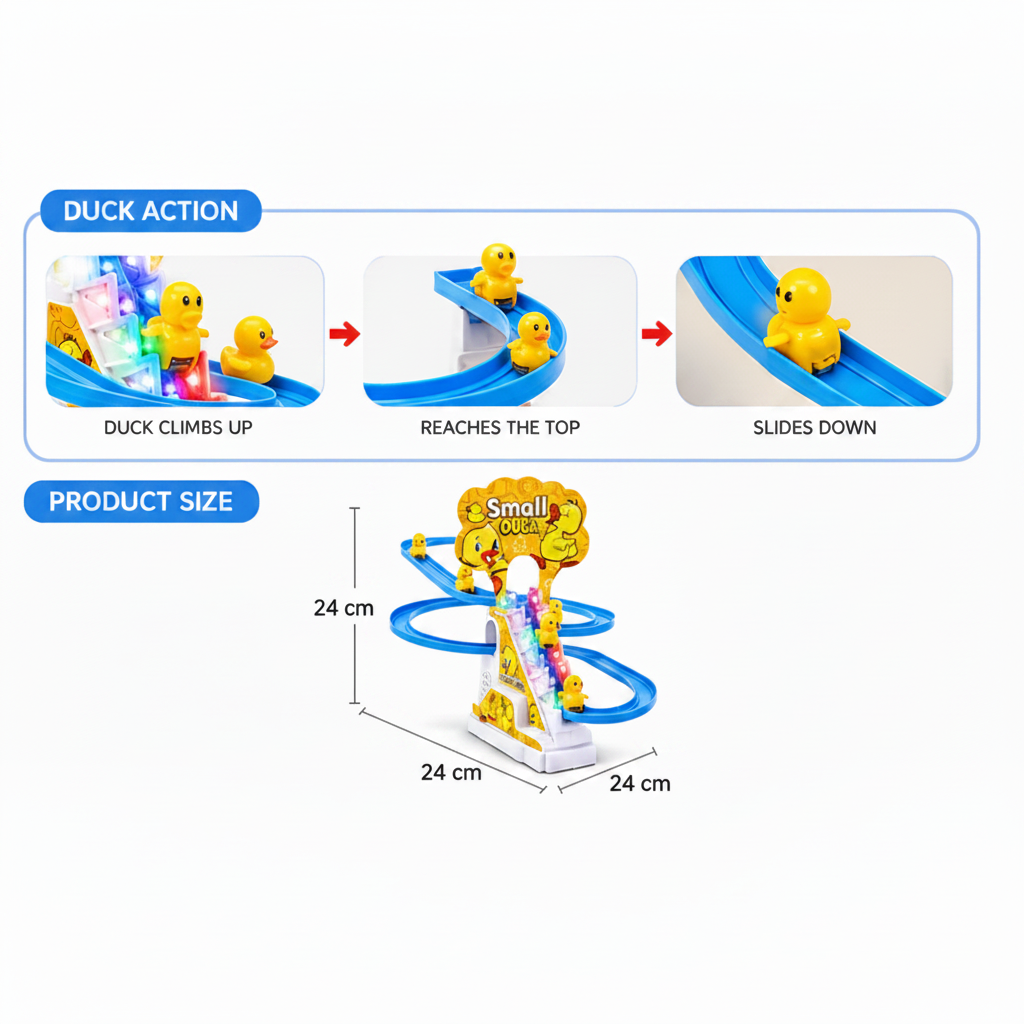 Funny Automatic Duck Chasing Race Track Game Set, Climbing Duckling Lovely Toy Escalator with Lights and Music, Cute Cartoon Ladder with 3 Ducks