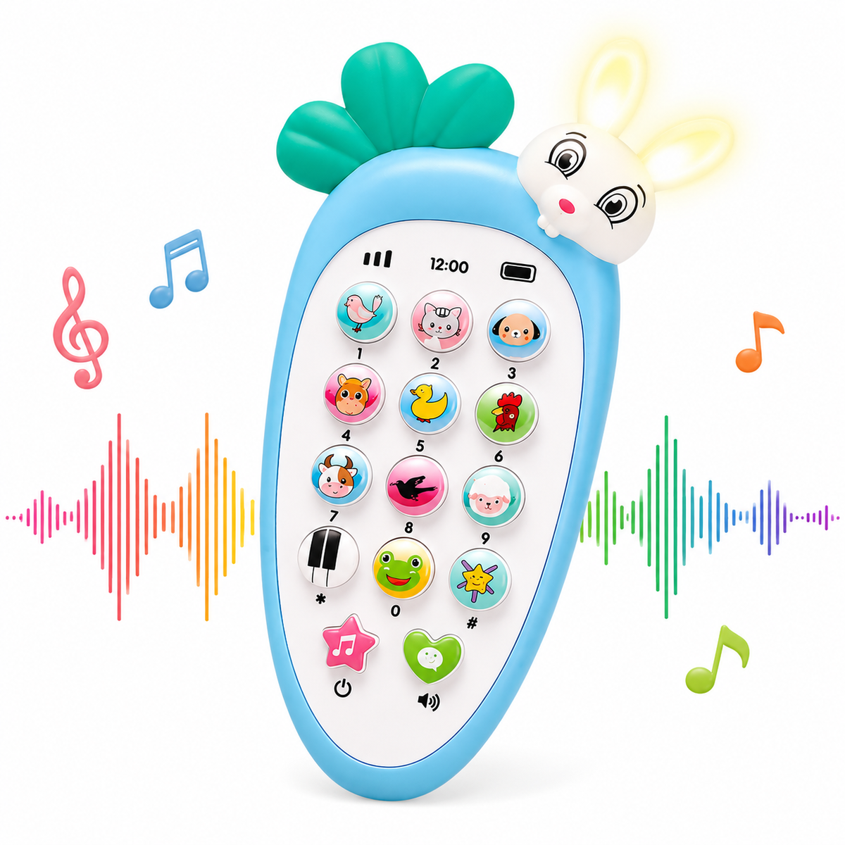 Rabbit Bunny Toy Phone for Toddlers – Radish Style Mobile with Music, Animal Sounds, Lights & 20 Songs | Pretend Play & Birthday Return Gift (Multicolor)