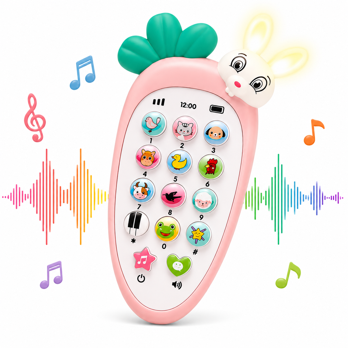 Rabbit Bunny Toy Phone for Toddlers – Radish Style Mobile with Music, Animal Sounds, Lights & 20 Songs | Pretend Play & Birthday Return Gift (Multicolor)