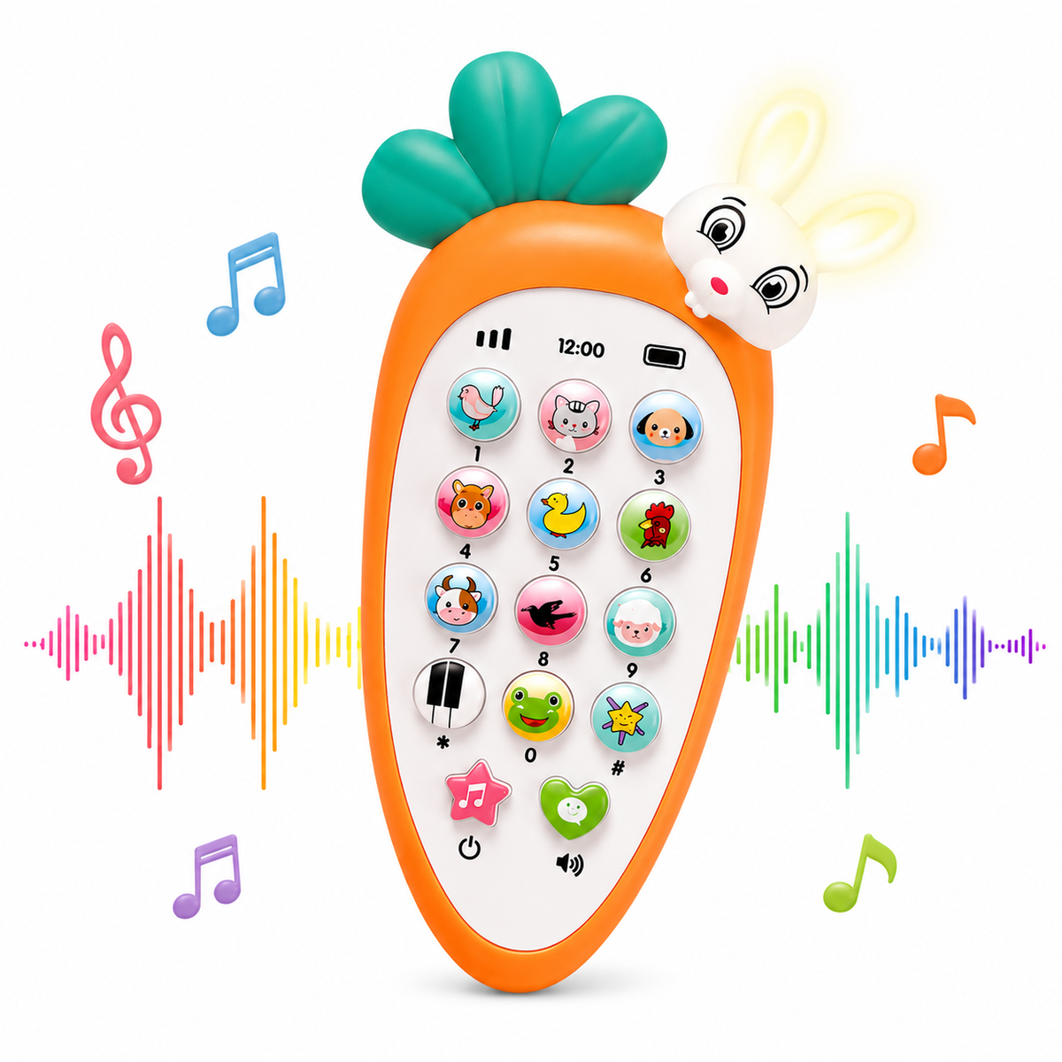 Rabbit Bunny Toy Phone for Toddlers – Radish Style Mobile with Music, Animal Sounds, Lights & 20 Songs | Pretend Play & Birthday Return Gift (Multicolor)