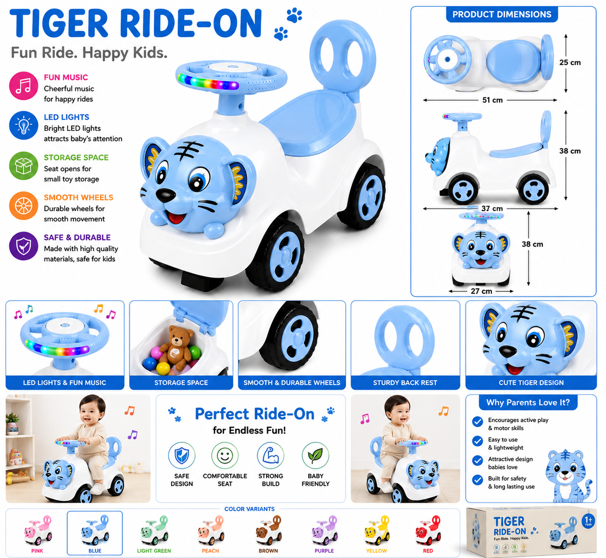 Ride-On Vehicle Baby/Kids Ride on Toys - Push Car for Children Suitable for Boys & Girls 1-3 Years