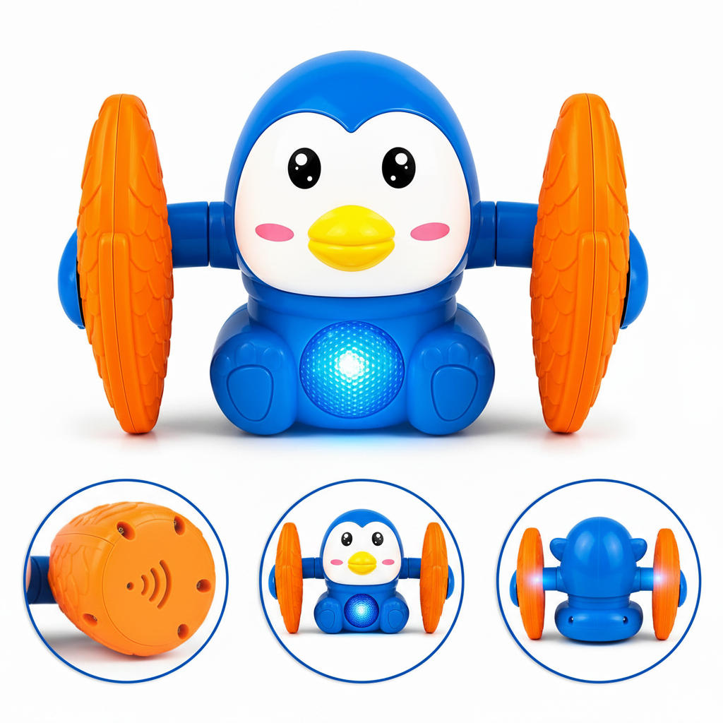 Voice Control Banana Dancing Penguin Toy | Spinning, Rolling and Tumbling Toy for Kids with Bright LED Lights & Sound Effects