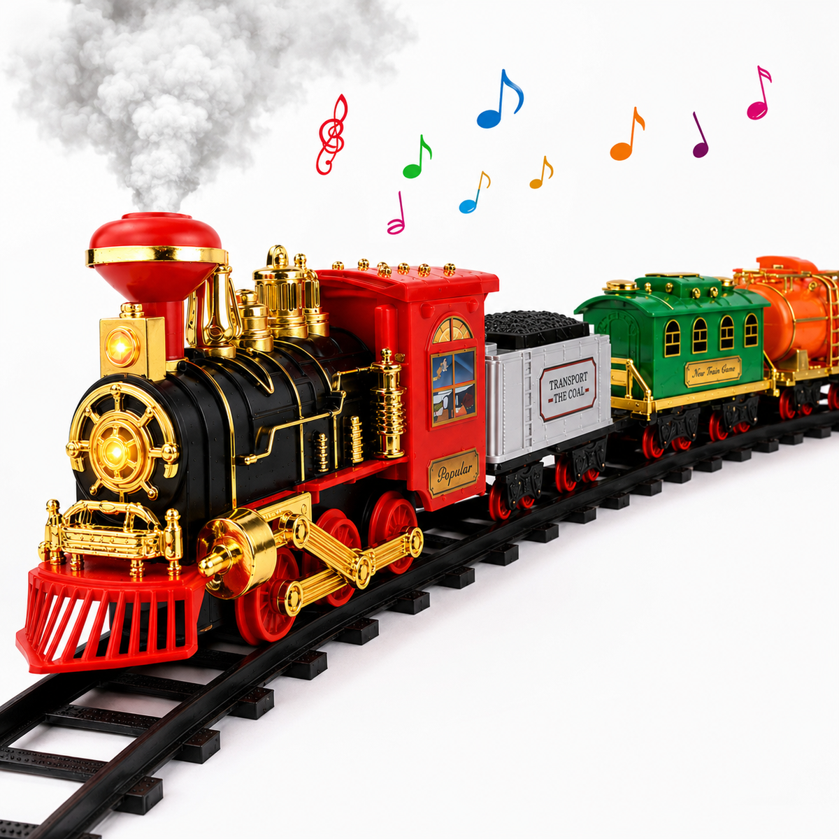 Real Smoke Steam Train Engine Toy Set with Musical Sound, LED Lights & Railway Track for Boys and Girls