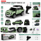Remote Control SUV Car 1:16 Scale Model with Opening Doors & Hood, LED Lights, Roof Rack, Realistic Green & White Design, Off-Road RC Toy for Kids & Adults