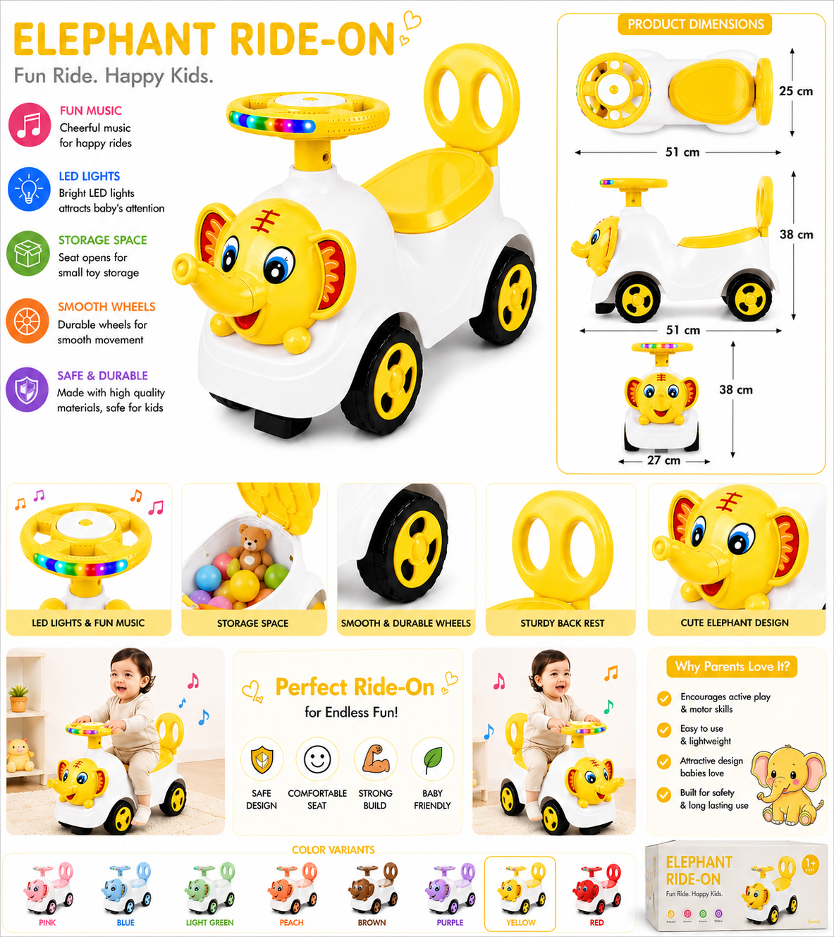 Ride-On Vehicle Baby/Kids Ride on Toys - Push Car for Children Suitable for Boys & Girls 1-3 Years