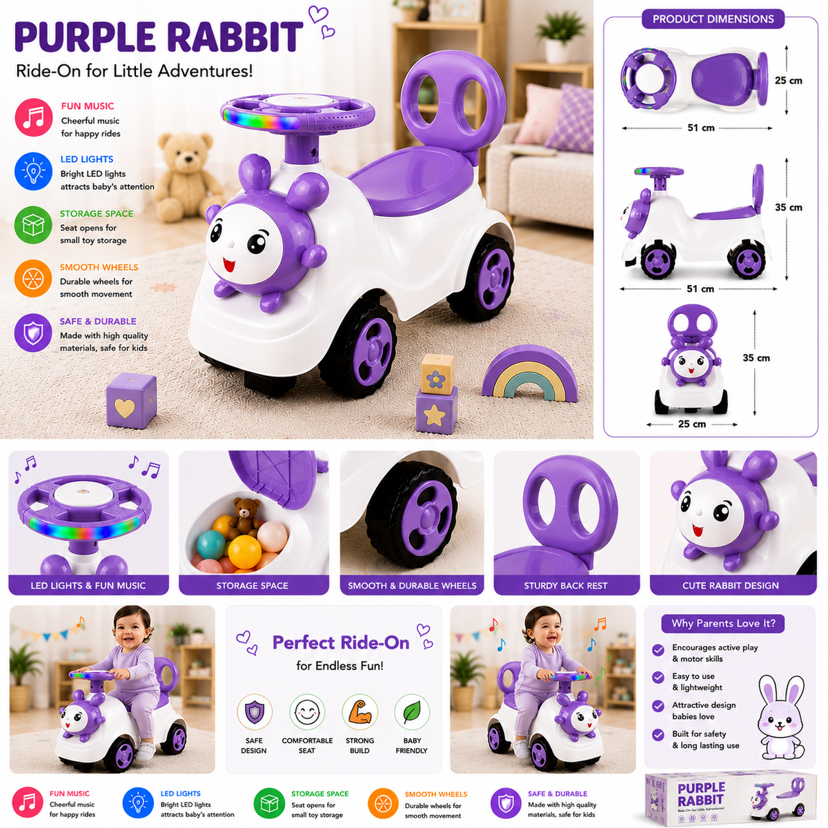 Ride-On Vehicle Baby/Kids Ride on Toys - Push Car for Children Suitable for Boys & Girls 1-3 Years