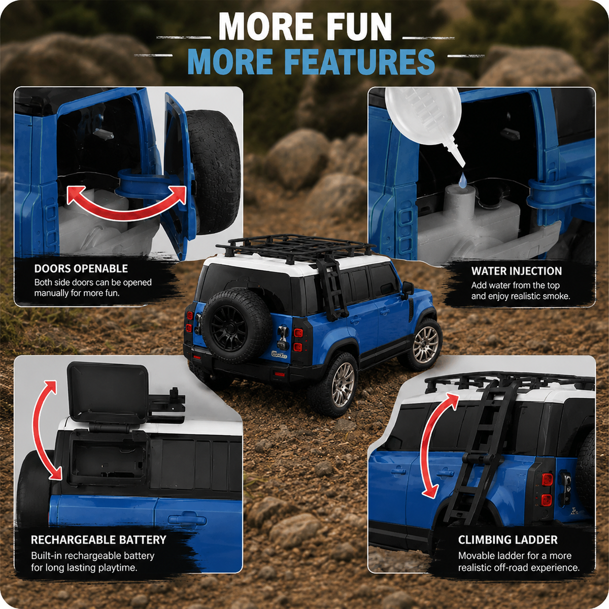 Remote Control SUV Car 1:16 Scale Model with Opening Doors & Hood, LED Lights, Roof Rack, Realistic Green & White Design, Off-Road RC Toy for Kids & Adults