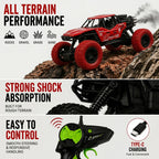 RC Monster Truck with Metal Body,  1:18 Scale model size , Shock Suspension & Big Tires for Kids 6+RC Rock Crawler Car 1:18 Remote Control Off Road Monster Truck with Metal Body, Shock Suspension, Mist Smoke & Big Tires