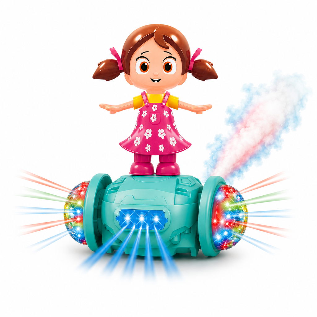 360 Degree Rotating Musical Dancing Girl 5D Light & Sound Toy with Bump & Go Action Toy for Kids.