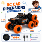 6 Wheel RC Rock Climbing Car with Real Mist Spray, Type-C Fast Charging & LED Lights | 2.4GHz Remote Control Off-Road Crawler for Kids