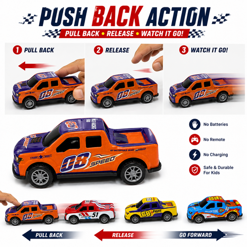 12 Pcs Mini Push Back Racing Cars Set for Kids, Colorful Pickup Toy Cars