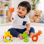 Baby Rattle Set ( 4-Piece ) – Colorful Bear, Elephant, Giraffe & Star Shaker Toys for Infants, Easy-Grip Sensory & Activity Toys