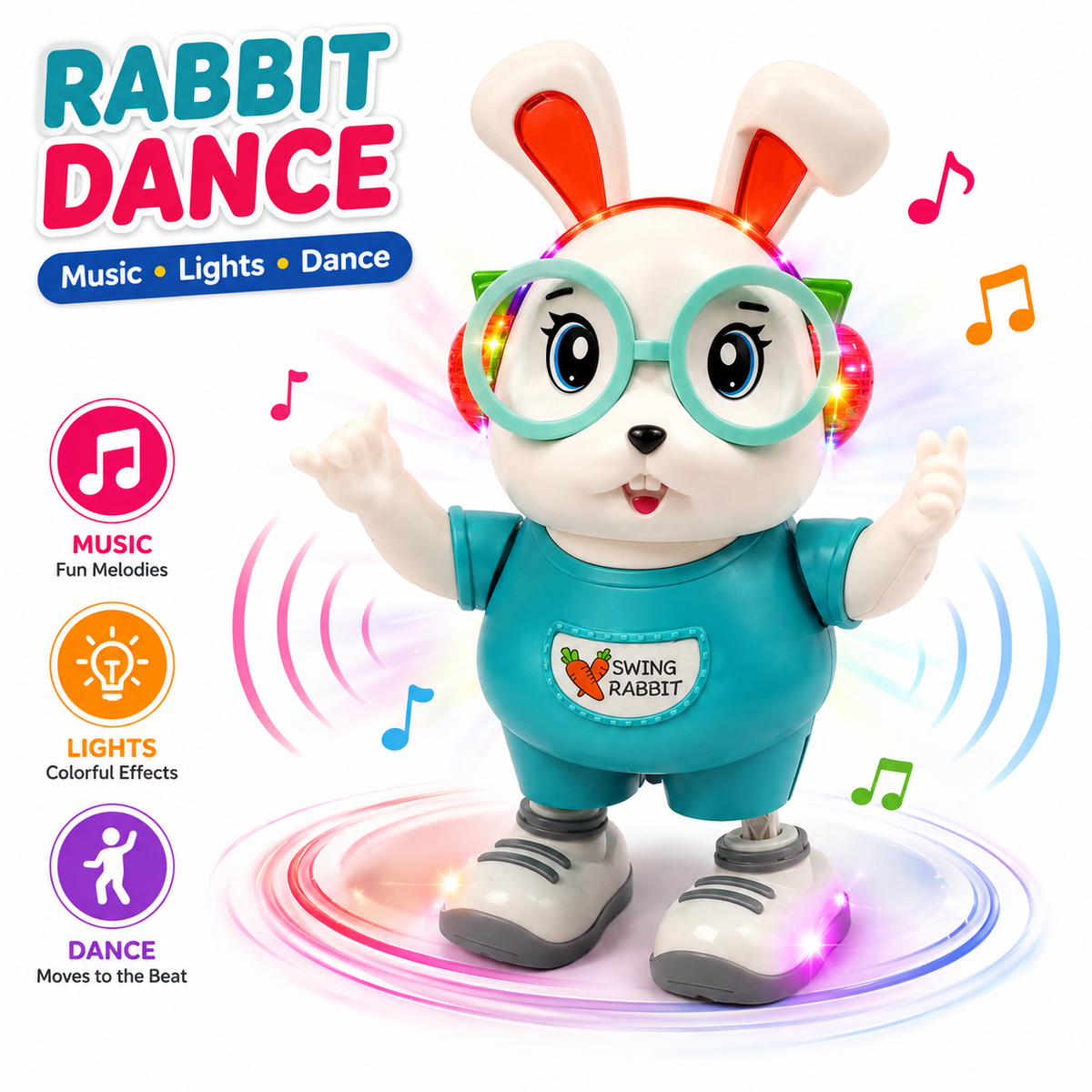 Dancing Rabbit Toy with Music & Colorful LED Lights | Battery Operated Walking Duck for Kids & Toddlers