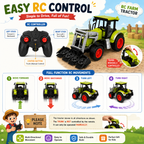 RC Farm Tractor Toy with Remote Control, 4-Way Movement & Manual Front Attachment, Rechargeable 4×AAA Battery Included, Kids Toy