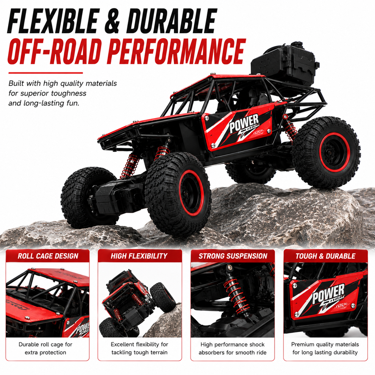 1:18 Scale RC Rock Crawler Car with 4-Wheel Suspension, Oversized Tires & Off-Road Control