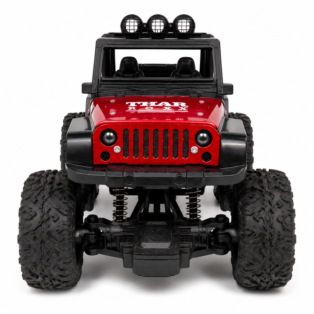 1:12 Scale Thar Roxx Monster RC Car with Metallic Body, 4-Wheel Shock Absorbers, LED Lights, Water Mist Spray & Type-C Charging – Remote Controlled Off-Road Crawler