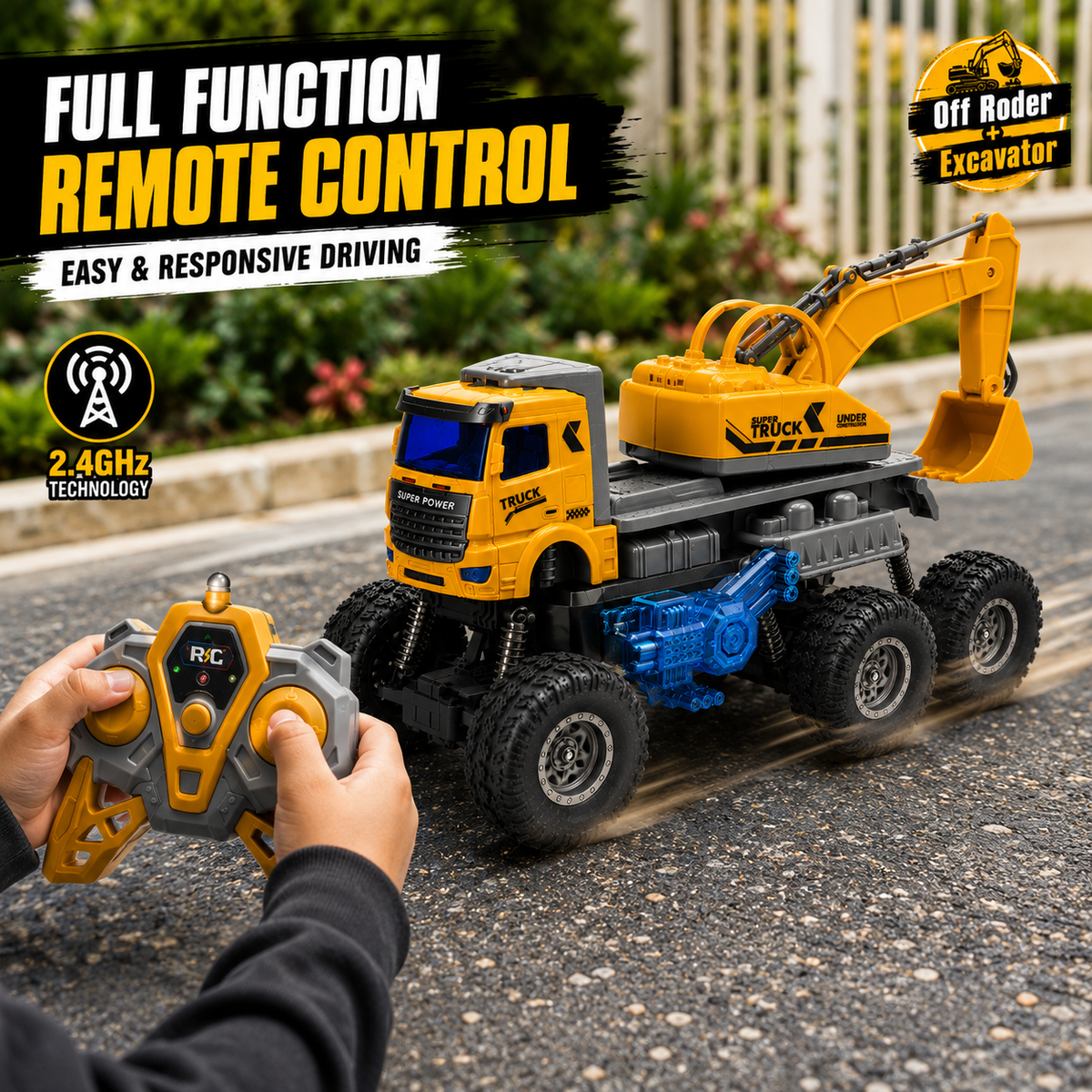Remote Control 6-Wheel Off-Road Excavator Truck Toy for Kids, 2.4GHz RC Construction Vehicle with Working Excavator Arm, All-Terrain Big Tire Climbing Truck, Type-C Rechargeable
