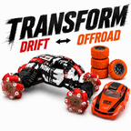 2-in-1 Transform RC Drift & Off-Road Car Toy with Changeable Wheels & Body, 2.4GHz Remote Control, Rechargeable LED Stunt Car for Kids Boys & Girls