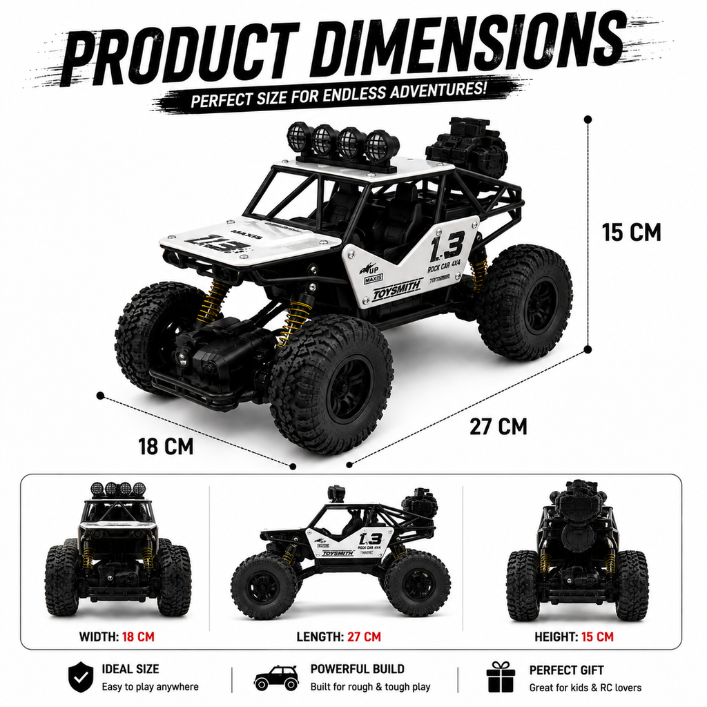 1:12 Scale RC Rock Crawler 4x4 Off-Road Car with Shock Absorbers, LED Lights & Smoke Effect, Type-C Rechargeable