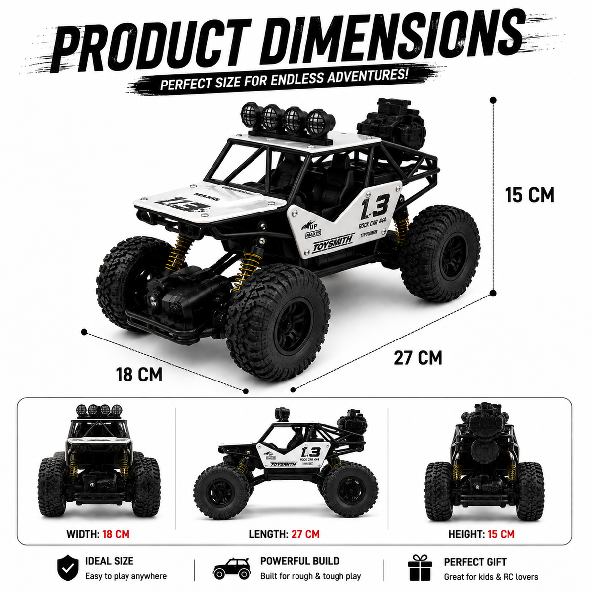 1:12 Scale RC Rock Crawler 4x4 Off-Road Car with Shock Absorbers, LED Lights & Smoke Effect, Type-C Rechargeable