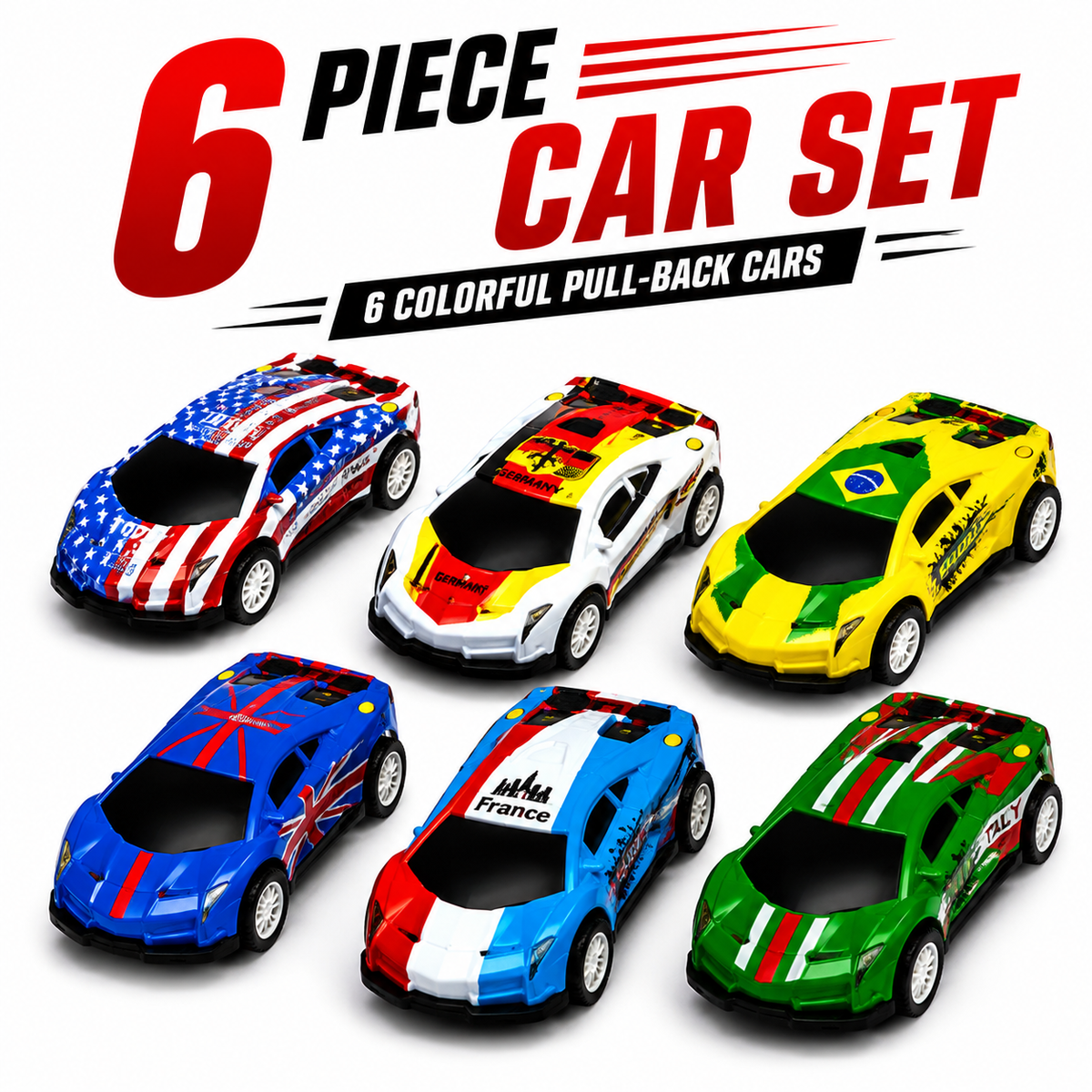 6 Pcs Pull Back Toy Cars Set for Kids – No Battery Push & Go Mini Cars