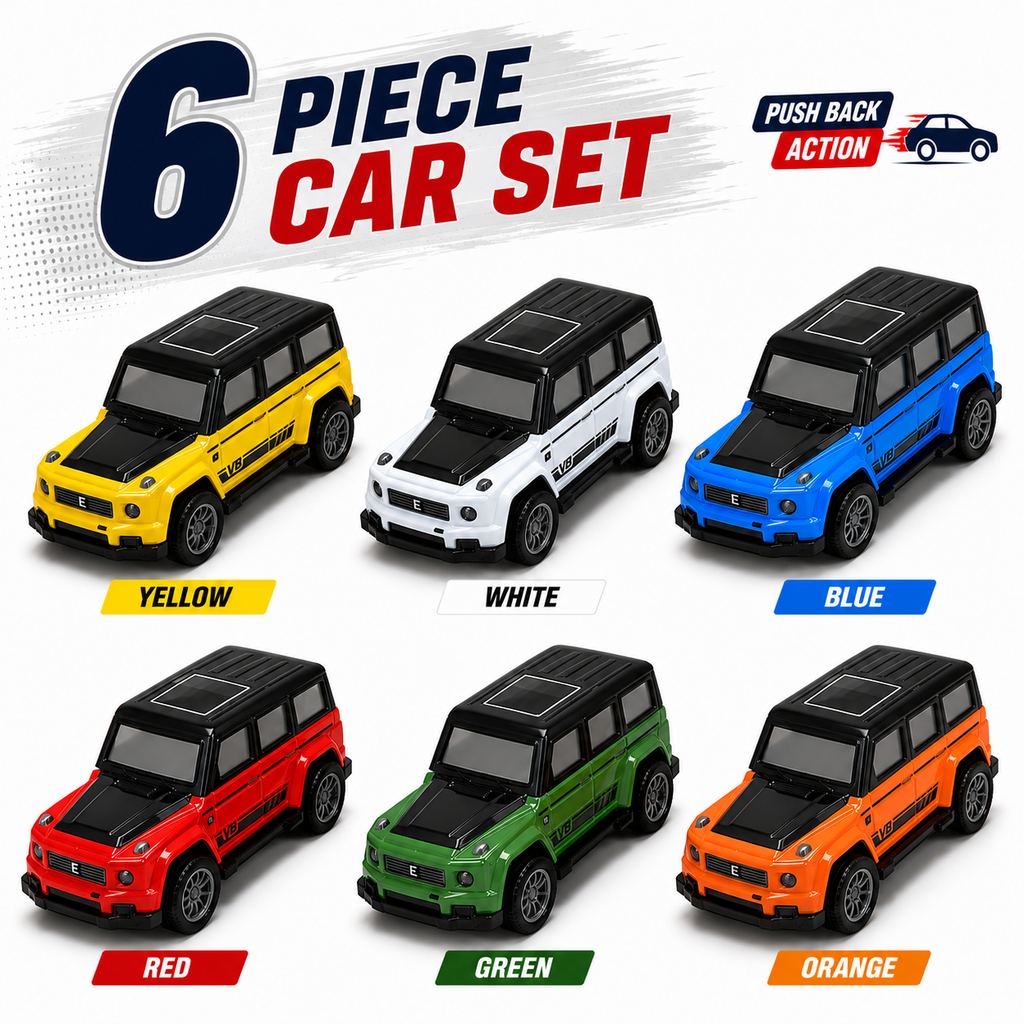 6 Pcs Pull Back Toy Cars Set for Kids – No Battery Push & Go Mini Cars